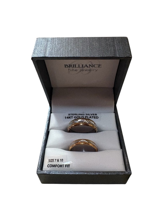 Brilliance Fine Jewelry Jewelry - NEW Brilliance 14KT Gold-Plated Sterling Silver Women & Men's Wedding Rings Set